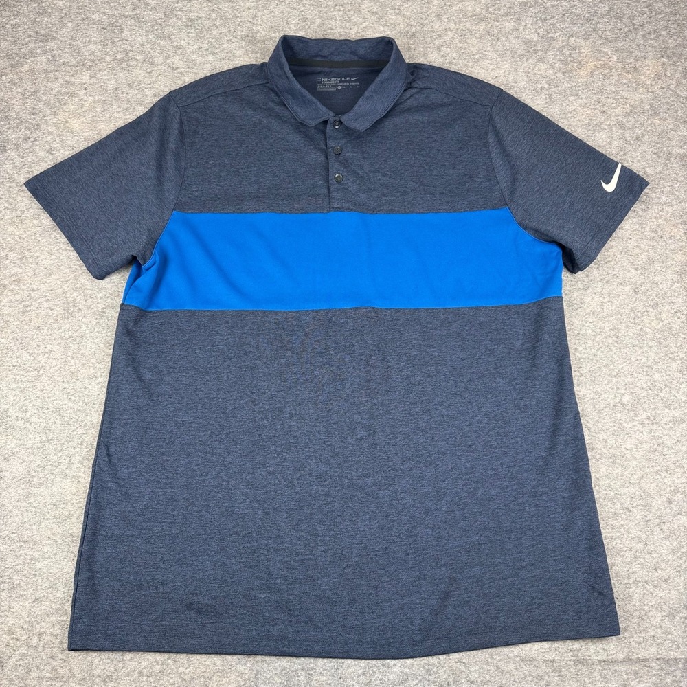 Nike‎ Golf Dri Fit Standard Fit Polo Shirt Polyester Blue Mens XL